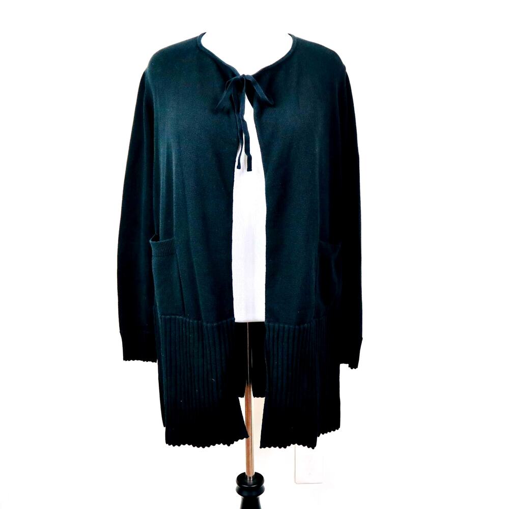 Cabi Size M ATC Offhand Cardigan Sweater Long Tie Neck 5827 Knit Black - Picture 3 of 11